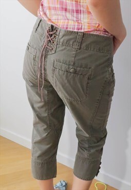 vintage y2k khaki lace up cropped trousers