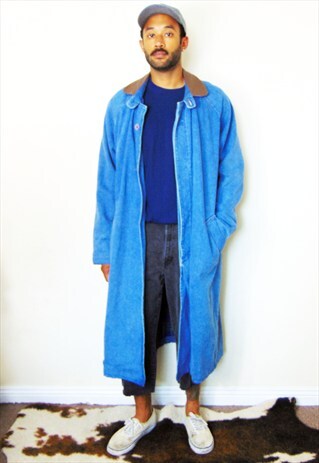 90S MINIMALIST SKATER DENIM MAXI FLANNEL LINED COAT LARGE