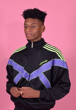 ADIDAS BLACK, PURPLE AND GREEN RETRO TRACK JACKET
