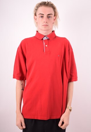TOMMY HILFIGER MENS VINTAGE POLO SHIRT XL RED 90S