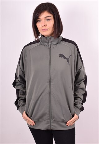 PUMA WOMENS VINTAGE TRACKSUIT TOP JACKET MEDIUM GREY 90S
