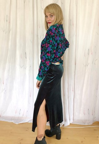 FOREST GREEN VELOUR MAXI VINTAGE SKIRT