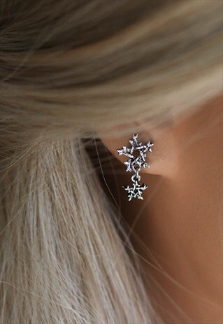 WILLOW MAGICK DOUBLE PENTAGRAM DROP EARRINGS SILVER