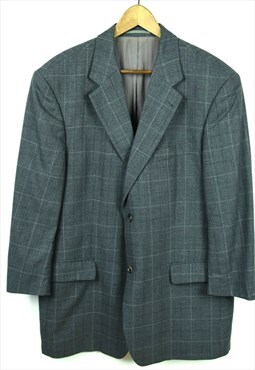 HUGO BOSS Vintage Men Wool Blazer 28 Grey Check Sport Jacket