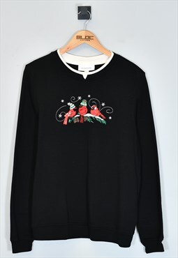 Vintage Christmas Robins Sweatshirt Black Large