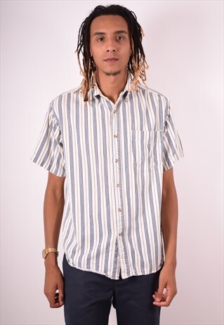 MENS VINTAGE SHIRT MEDIUM WHITE STRIPES 90S