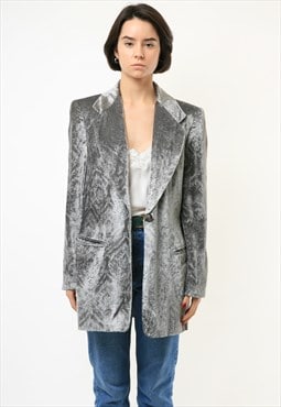 Velour Lined Silver Long Maxi Spring Blazer Jacket 3846