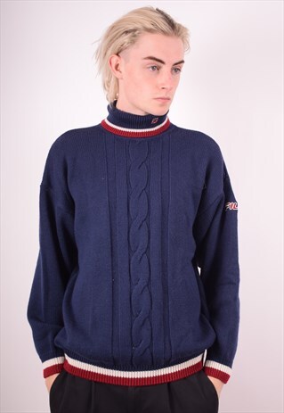 FILA MENS VINTAGE JUMPER SWEATER LARGE BLUE 90S