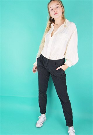 NAVY BLUE CORDUROY TAPERED LEG TROUSERS