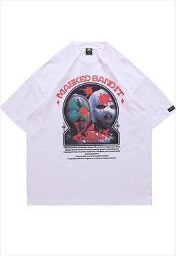 Balaclava t-shirt grunge retro tee bandit slogan top white