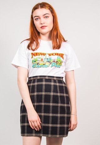 VINTAGE 90'S BLACK TARTAN CHECKED HIGH WAIST MINI SKIRT
