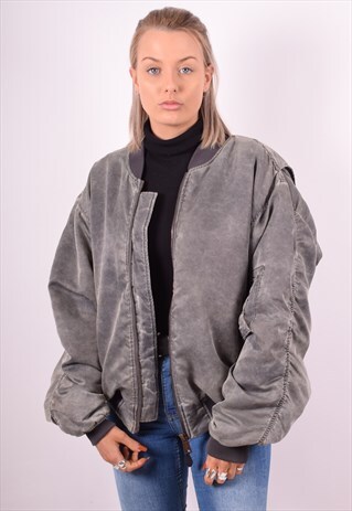 WOMENS VINTAGE BOMBER JACKET XL GREY 90S
