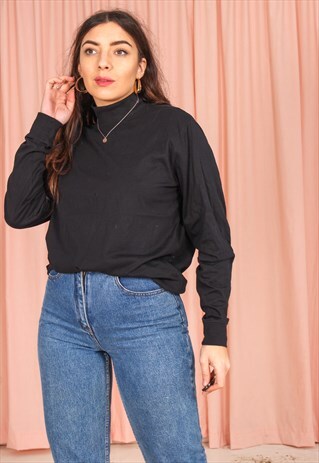VINTAGE 90S ROLL NECK JUMPER IN BLACK