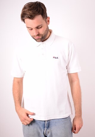 FILA MENS VINTAGE POLO SHIRT LARGE WHITE 90S