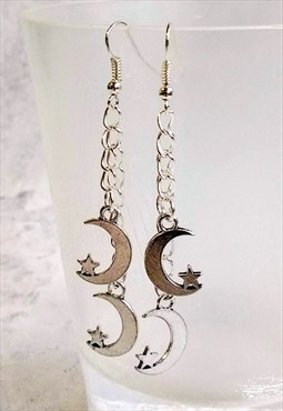 Midnight Moon Double Drop Chain Earrings