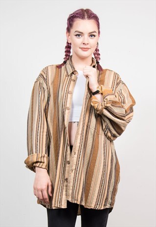 VINTAGE 90'S BROWN STRIPED GRUNGE OVERSIZE SHIRT