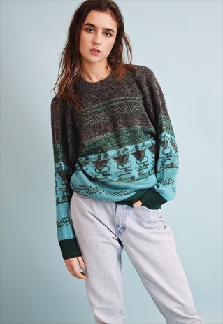 90'S RETRO ABSTRACT KNIT OVERSIZED DADS JUMPER TOP