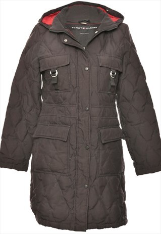 VINTAGE BLACK TOMMY HILFIGER ZIP-FRONT QUILTED PUFFER JACKET