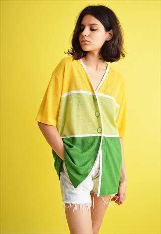 VINTAGE 80'S RETRO STRIPED TRANSPARENT OVERSIZED SHIRT TOP