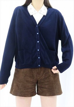 90s Vintage Navy Cardigan (Size S)