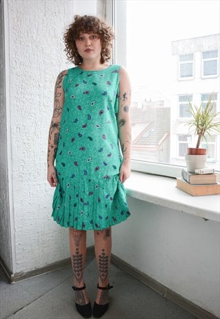 Vintage Midi Sleeveless Dress In Emerald Green