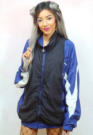 1990S VINTAGE BLUE, BLACK AND WHITE SHELL TRACK JACKET