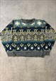 VINTAGE KNITTED JUMPER ABSTRACT PATTERNED GRANDAD SWEATER