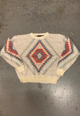Vintage Abstract Knitted Jumper Chunky Patterned Sweater