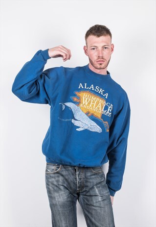 VINTAGE 1990S BLUE HUMPBACK WHALE SWEATER