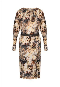 floral print long-sleeved batwing dress