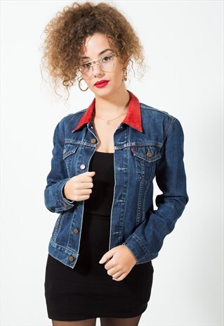 VINTAGE 80S REWORKED CONTRAST COLLAR DENIM JACKET / S2229