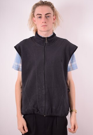 CHAMPION MENS VINTAGE FLEECE GILET LARGE BLACK 90S