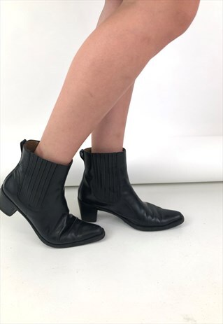VINTAGE SQUARE TOE LEATHER COWBOY BOOTS