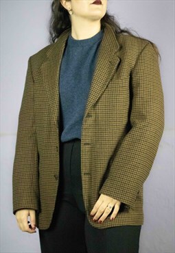 Vintage 90s plaid Wool oversize suit blazer jacket in Brown
