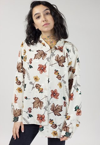 VINTAGE 90S FLOWER PATTERNED SILK BLOUSE
