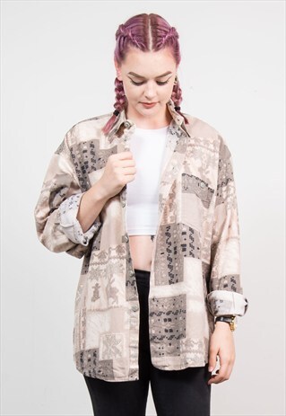 VINTAGE PATTERNED OVERSIZE FLANNEL SHIRT
