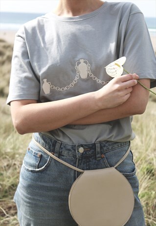 NUDE ETHICS ORGANIC CERAMIC CHAINS EMBROIDERED GREY T SHIRT