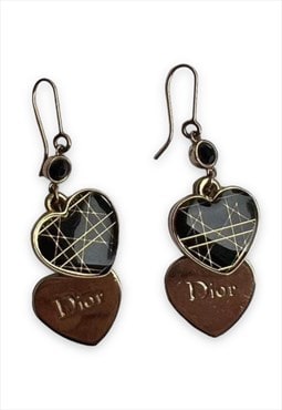 Dior heart earrings black gold tone vintage Y2K 00s