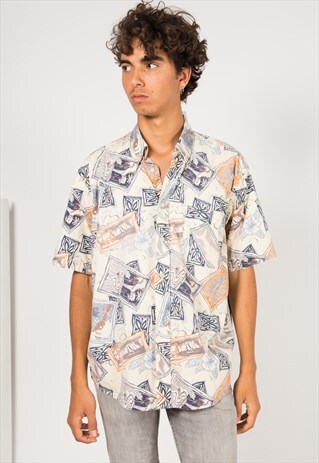 VINTAGE 80S CRAZY PRINT SHIRT / S1734