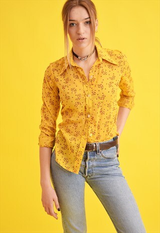 70'S RETRO MOD FLORAL PRINT SHIRT TOP