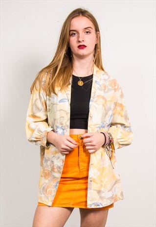 VINTAGE 90'S YELLOW FLORAL PRINT LONG SLEEVE SHIRT BLOUSE
