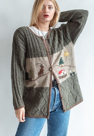VINTAGE 80S FUNKY GRAMMAS CARDIGAN IN COUNTRYSIDE PATTERN