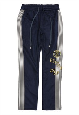 Velour joggers velvet feel patched track pants in blue