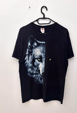 Vintage wolf black nature T-shirt fruit of the loom medium 