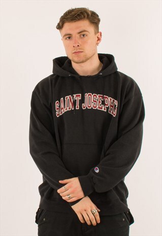 VINTAGE BLACK CHAMPION COLLEGE HOODIE PULLOVER XXL