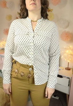 Vintage Y2K Polka Dot Spotty Spots Monochrome V Shirt Blouse