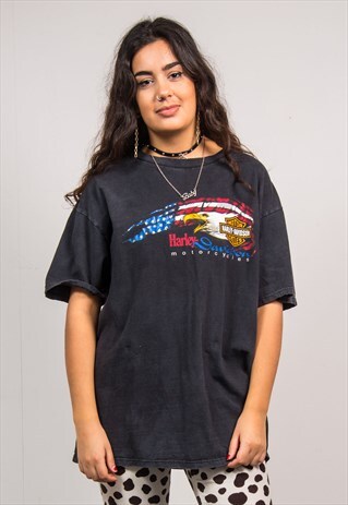 HARLEY-DAVIDSON VINTAGE 90'S BLACK EAGLE PRINT T-SHIRT