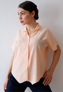 Vintage Shirt Embroidered Cottagecore Blouse Pastel 80s Top