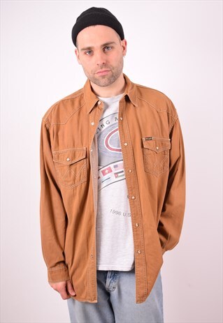 WRANGLER MENS VINTAGE DENIM SHIRT XXL BROWN 90S