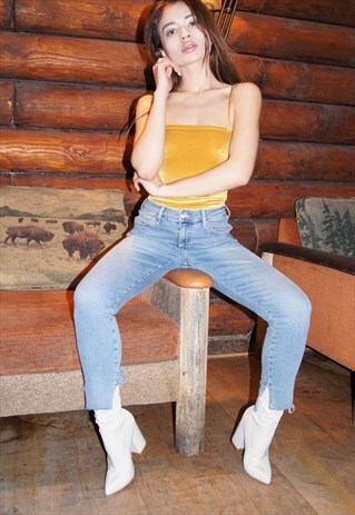 MUSTARD YELLOW VELVET CROPTOP